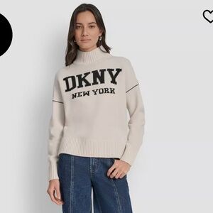 DKNY Jeans Women's Intarsia New York Logo Turtleneck Sweater Large NWT